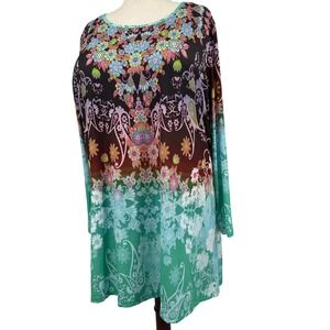 Whimsical Cottagecore 4XL Tunic Top Floral Paisley Print Multicolor Flowy Boho